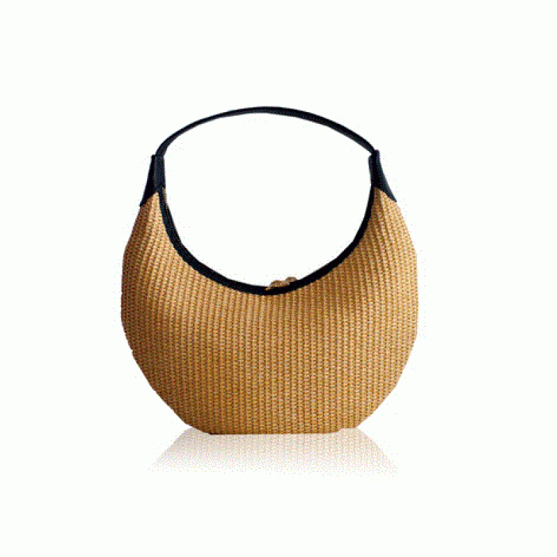 Ophelia Small Raffia Shoulder Bag - Black Bonendis